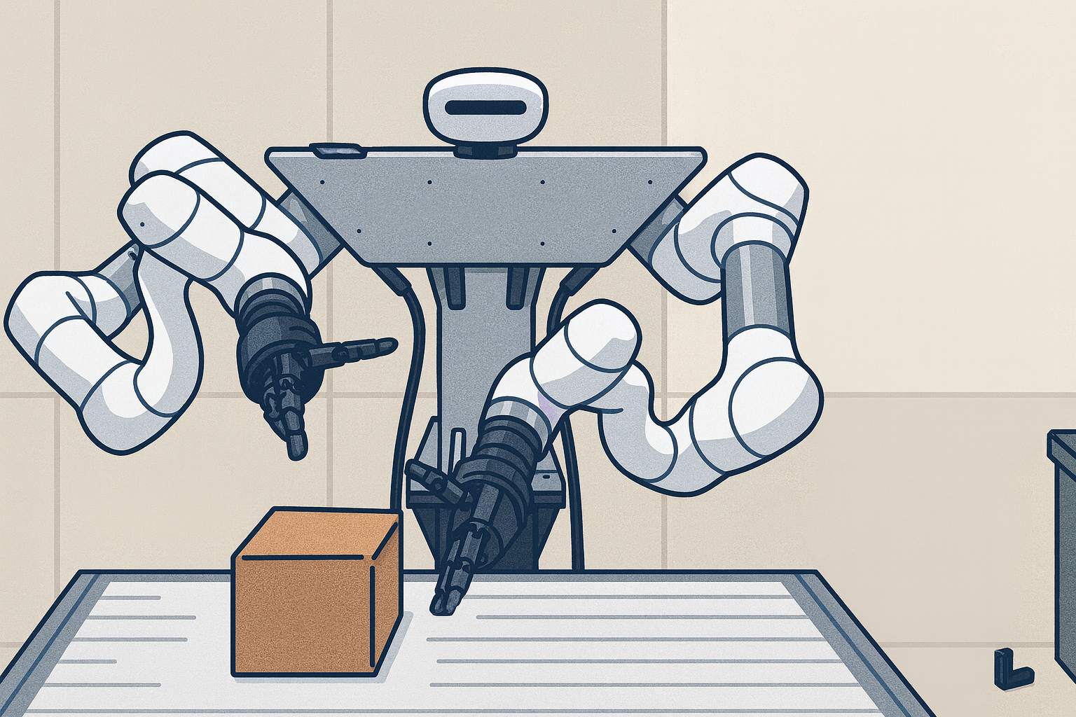 Illustration of a dual-arm robot learning a manipulation task